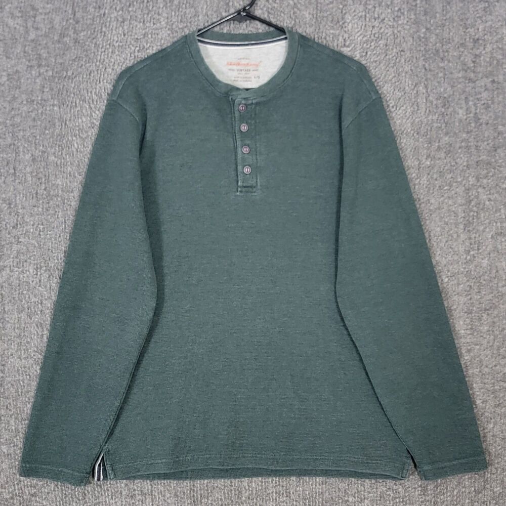 Weatherproof Vintage Henley Shirt Mens L Green Long Sleeve Thermal Waffle Knit